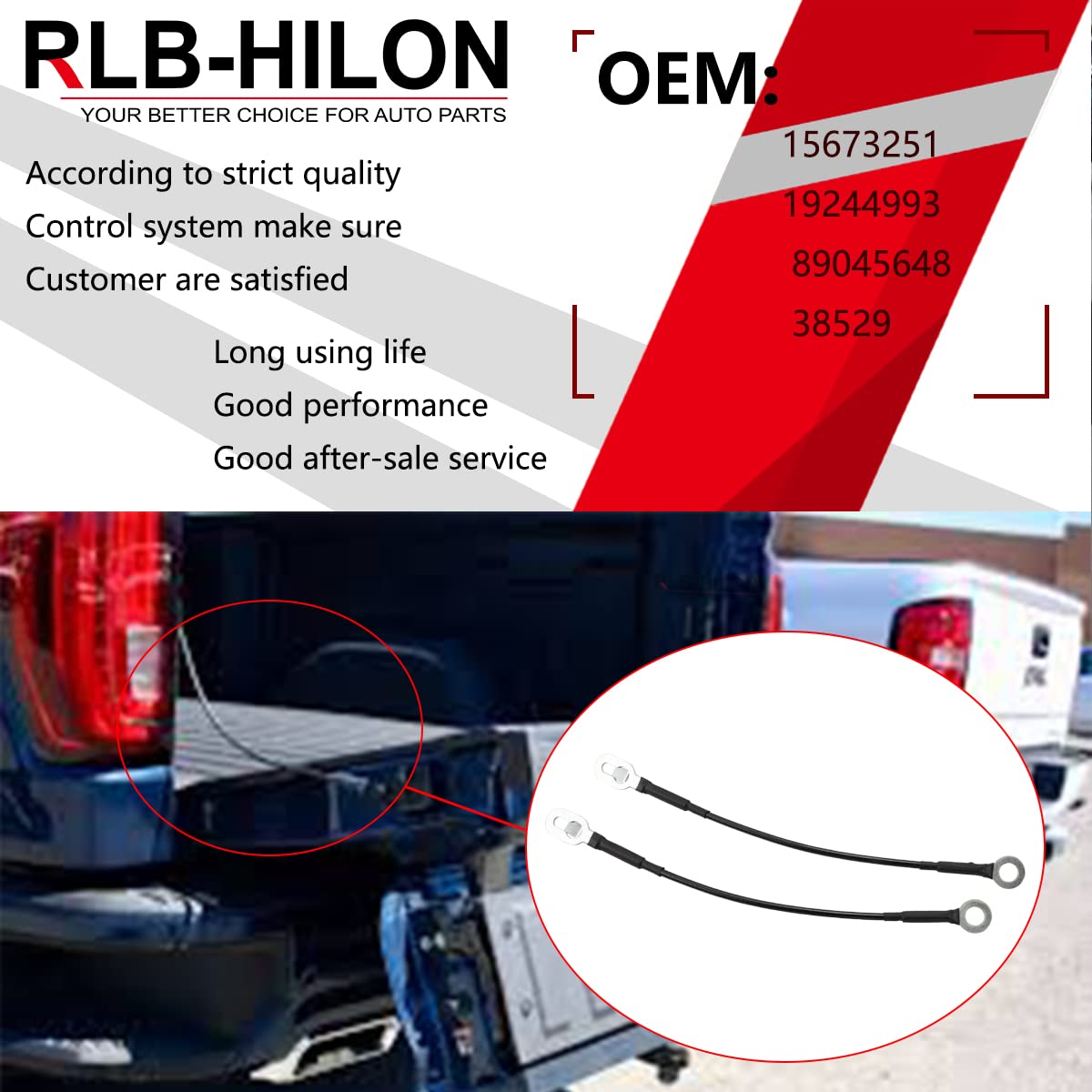 Rlb Hilon Tailgate Cable Compatible With Chevy Gmc C/K 1500 2500 3500 Pickup Truck 1988 To 2000 Year, Lift Gate Support Straps P